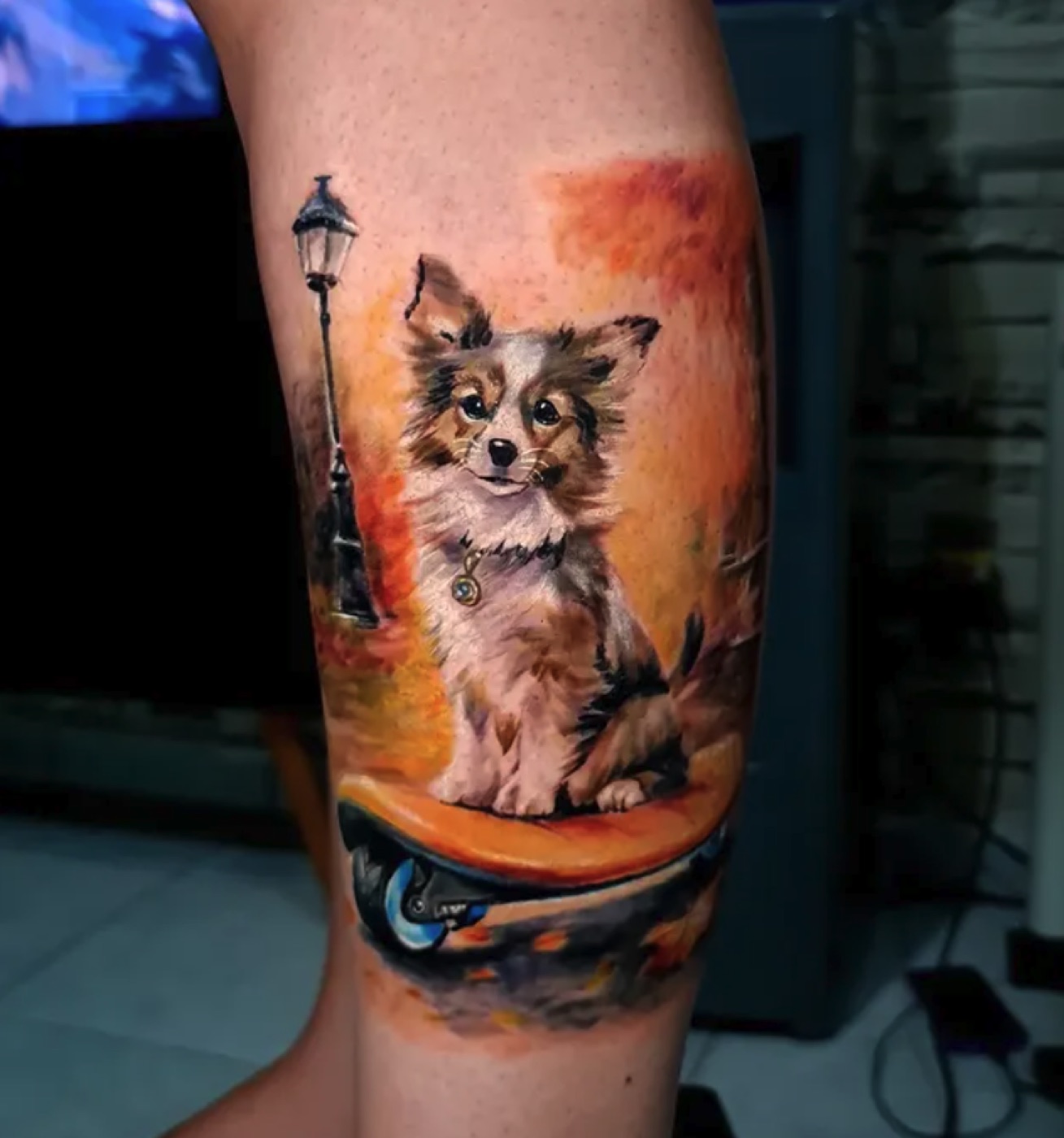 Color realism dog portrait tattoo