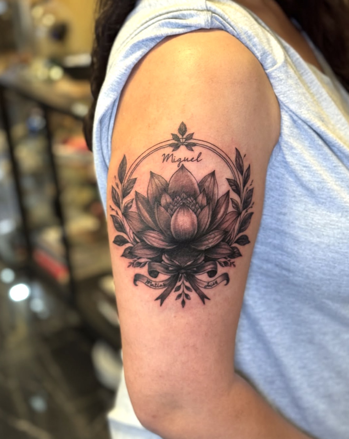 Black and grey Spartan warrior tattoo by Dzmitry