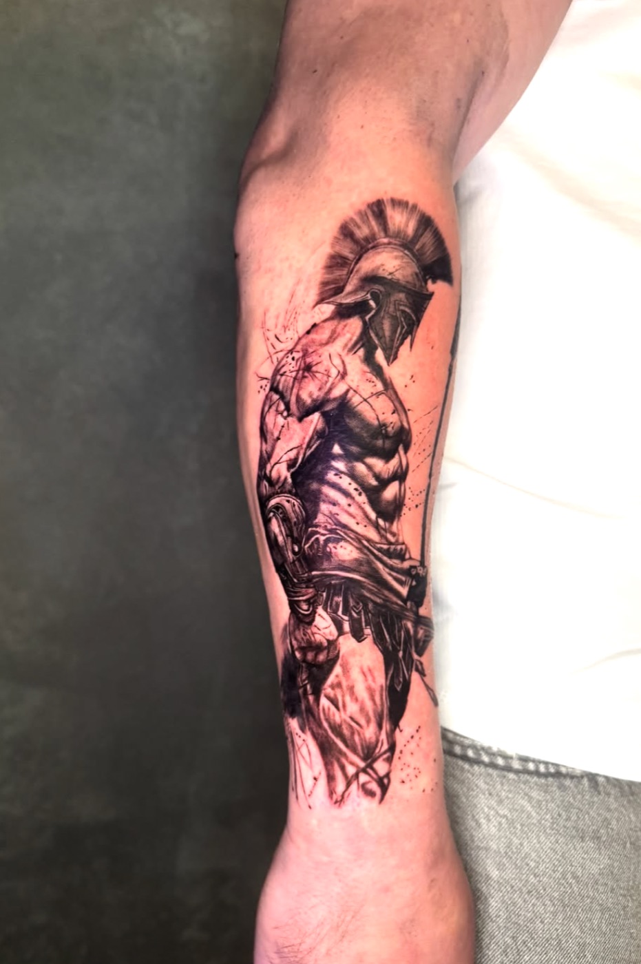 Black and grey pocket watch and rose tattoo