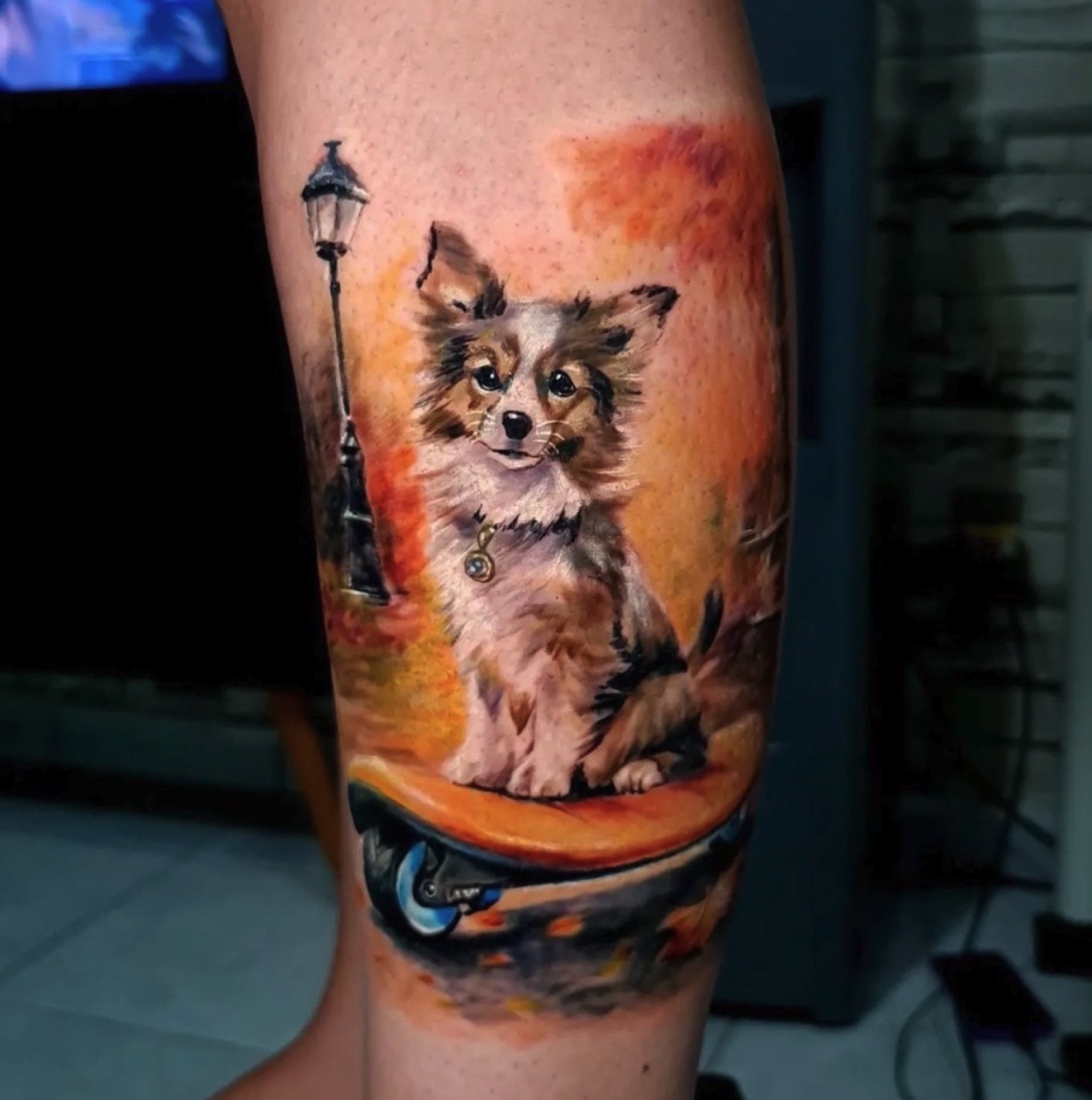 Color realism portrait of a dog tattoo